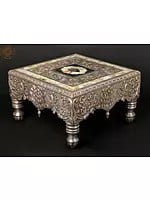 18" Designer Square Chowk | Silver Cladding on Wood