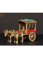 5'' Bullock Cart With Inlay Work | Brass