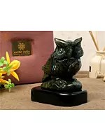 Natural Labradorite Gemstone Owl | Black Agate Base with Gift Box