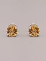 Round Shape Sterling Silver Stud Earrings with Faceted Gemstone