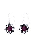 Designer Sterling Silver Earrings Studded with Ruby Stone