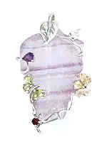 Carved Fluorite Leaf Pendant with Multiple Gemstone