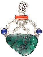 Spider's Web Turquoise Pendant with Coral and Lapis Lazuli