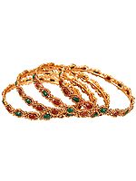 Set of Four Bridal Bangles with Faux Ruby and Emerald