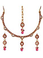 Faux Ruby Necklace Set with Mang Tika