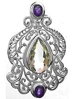 Faceted Green and Purple Amethyst Noveau Pendant