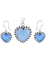 Blue Chalcedony Heart-Shape Pendant with matching Earrings Set
