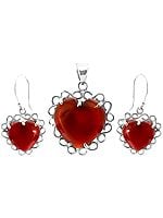 Carnelian Valentine Pendant and Matching Earrings Set