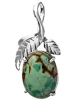 Turquoise Oval Pendant with Sterling Leaves