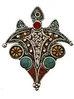 Coral and Turquoise Afghani Pendant with Auspicious