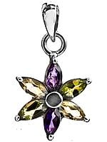 Faceted Triple Gemstone Flower Pendant (Amethyst, Peridot and Citrine)