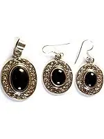 Black Onyx Pendant with Matching Earrings Set
