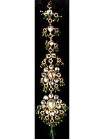 Bridal Kundan Tika with Green Cut Glass Beads (Forehead Ornament)