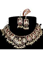 Cordovan Mughal Necklace and Earrings with Golden Accents