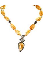 Citrine Beaded Necklace with Central Pendant