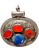 Coral and Lapis Lazuli Oval Pendant