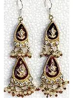 Cordovan Double-Drop Earrings with Golden Accents