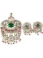 Emerald and Ruby Victorian Pendant with Earrings
