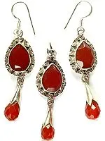 Faceted Carnelian Pendant with Earrings Set