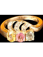 Faceted Citrine, Pink Tourmaline and Aquamarine Ring