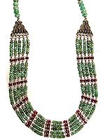 Faceted Emerald Five Layer Necklace with Ruby