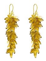 Carved Citrine Leaves Bunch Earrings | Sparkling Gold Earrings