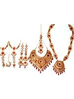 Golden Bridal Set with Choker, Earrings, Nose Ring, Tika and Slave Bracelets