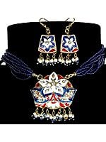 Ultramarine-Blue Star-Spangled Necklace and Earrings with Beads