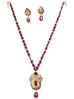 Victorian Ruby Necklace & Earrings Set with Meenakari