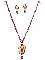 Victorian Ruby Necklace & Earrings Set with Meenakari