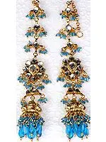 Robin-Egg Earwrap Kundan Earrings with Cut Glass Beads