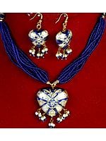 Royal-Blue Victoria Cross Necklace and Earrings Set