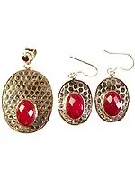 Ruby Pendant with Matching Earrings Set