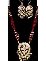 Seal-Brown Meenakari Necklace and Earrings Set with Large Paisleys