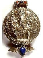Shri Ganesha Charm Box Pendant with Coral and Lapis Lazuli