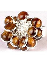 Tiger Eye Bunch Ring with Central Flower