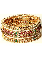 Tri-Color Polki Bridal Kangan with Cut Glass (bracelet)