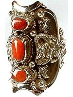 Triple Coral Ring with Dragon