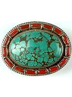 Turquoise & Coral Belt Buckle