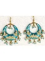 Turquoise and Golden Meenakari Cradle Earrings