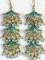 Turquoise Colored Meenakari Dangling Shoulder-Duster Earrings