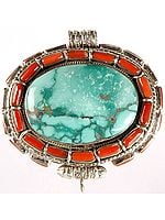 Turquoise Gau Box Pendant with Coral