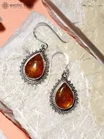 Teardrop Shaped Cabochon Baltic Amber Earrings