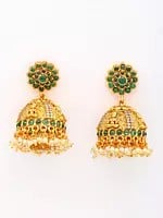 Stone Studded Goddess Lakshmi Engraved Jhumka