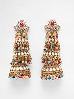 Stone Studded Dome Shaped Triple Layer Jhumka