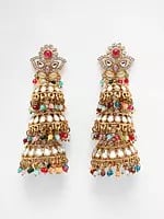 Multicolor Stone Studded Dome Shaped Triple Layer Jhumka