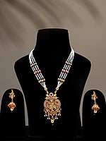 Stone Studded and Beaded Fluting Krishna with Cow Necklace Set with Earrings