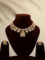 Stone Studded and Beaded Goddess Lakshmi Necklace Set with Earrings