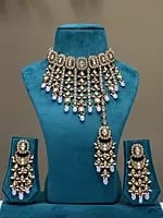 Stone Studded Choker Necklace Set with Earrings and Mangtika