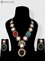 Stone Studded Multi Emerald Necklace Set With Earrings | Indian Fashion Jewelry